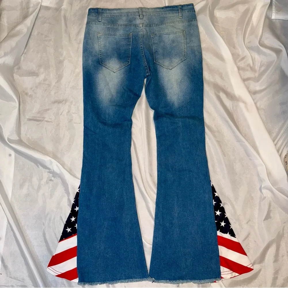 American Flag Bell Bottom Blue Jeans Rock&Roll/CountryWestern Ladies 2XL/36W - Picture 2 of 6